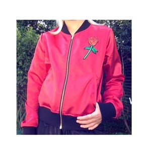 Unif satin rose bomber jacket